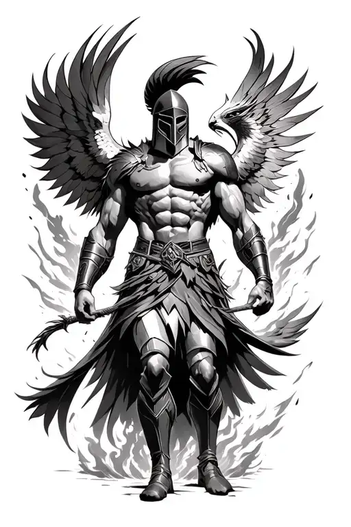 Spartan With Phoenix Rising From The Ashes