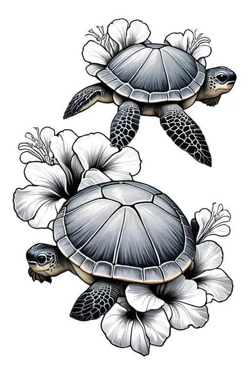 4 Hawaiian Sea Turtles Hibiscus