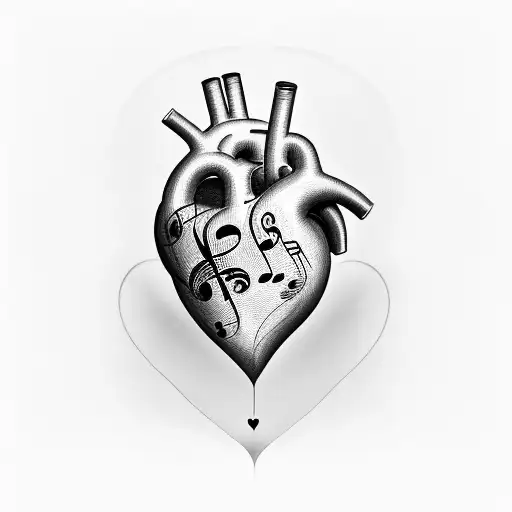 Realistic Heart With Music Notes Wrapping Around