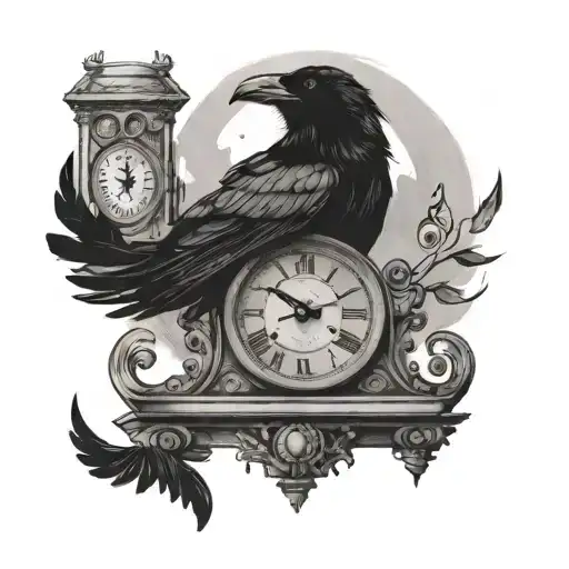 A Raven Perched On A Clock Tower With Music Notes Swirling Around It