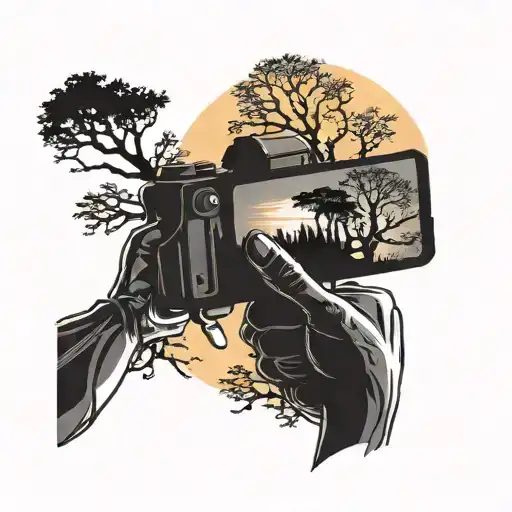 A Silhouette Of A Person Filming A Sunset With A Tree Growing Out Of Their Hand