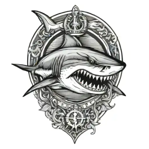 Shark That Has An Anchor In Their Mouth Wearing A Sailor Hat