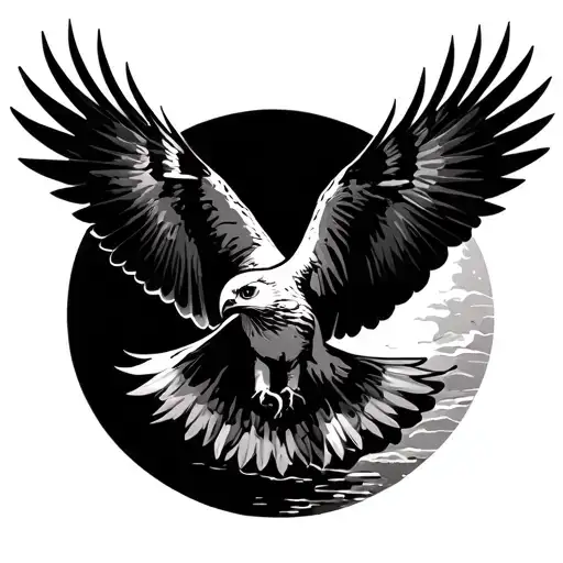 Osprey Bird Flying Toward Sun Moon