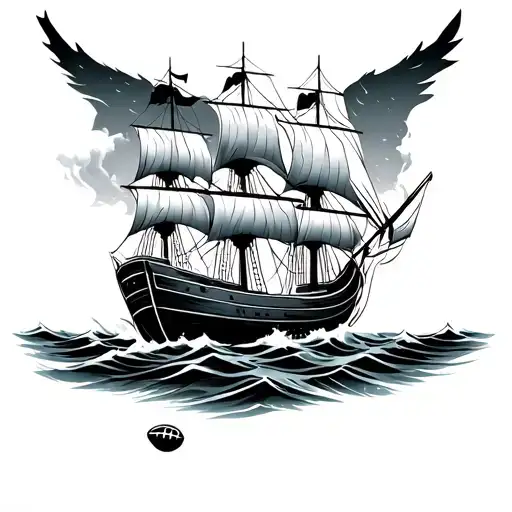 Mom And Football And Ship Sailing Through Stormy