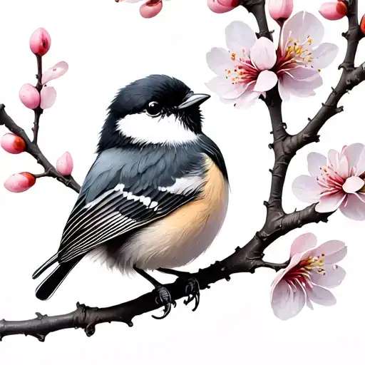 Chickadee Perched On A Cherry Blossom Tree