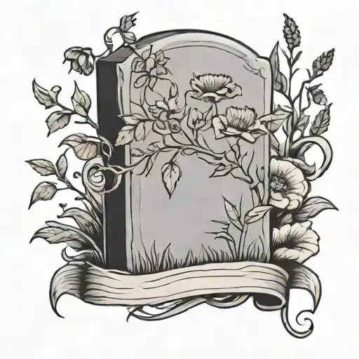 Blank Gravestone With A Wildflower On The Side