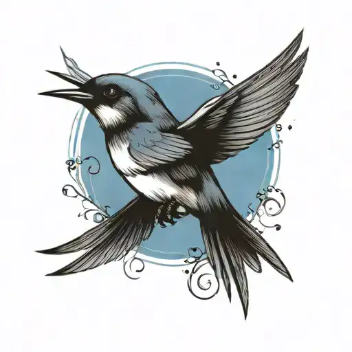 Swallow On Blue Background Small Minimalistic