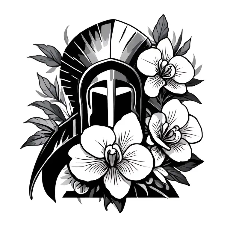 Spartan And Orchid Flowers Under The Spartans Warrior