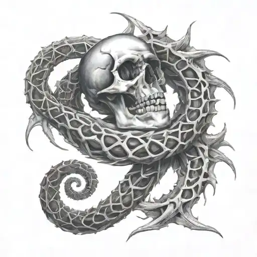 Skeletal Ouroboros With Human Skull And Rib Cage