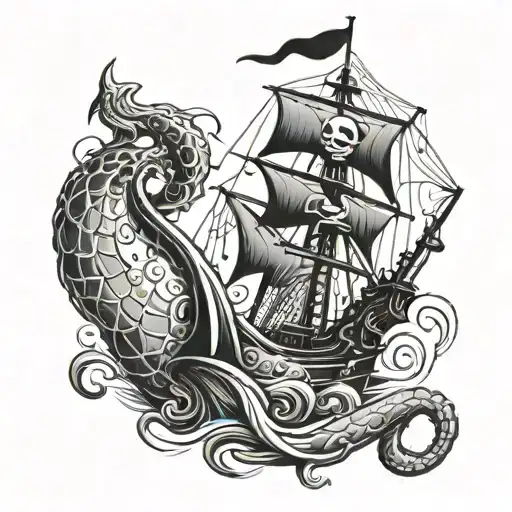 Kracken With Pirate Ship