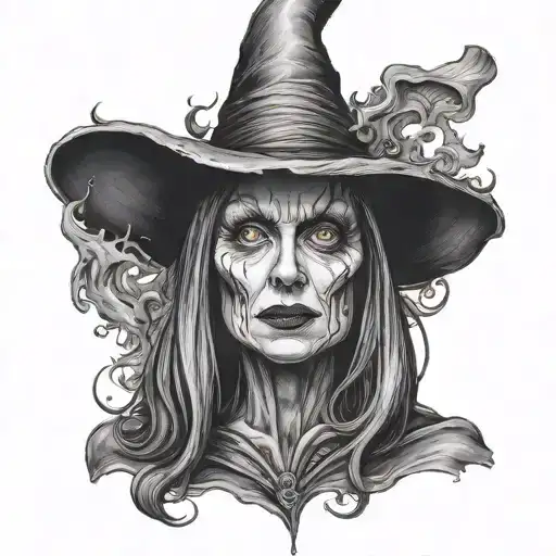 A Surreal Black-grey Portrait Of The Wicked Witch Of The West Melting