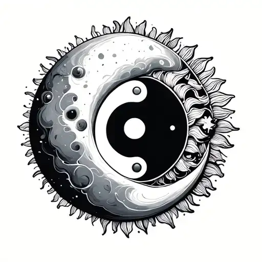 Yin And Yang Sign With Sun And Moon