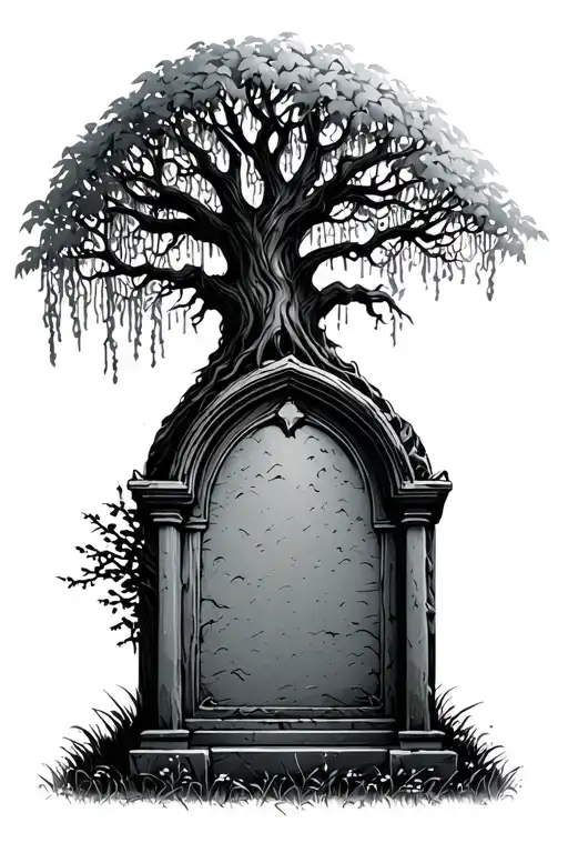 Willow Tree And Tomb Stone