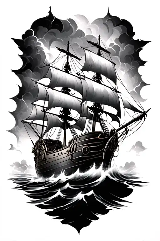 Real Pirate Ship Sailing Storm