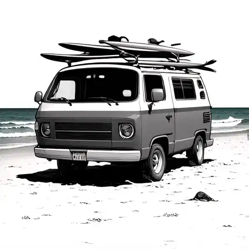 A Van Set Up For Camping On A Beach With Surfboards On The Roof