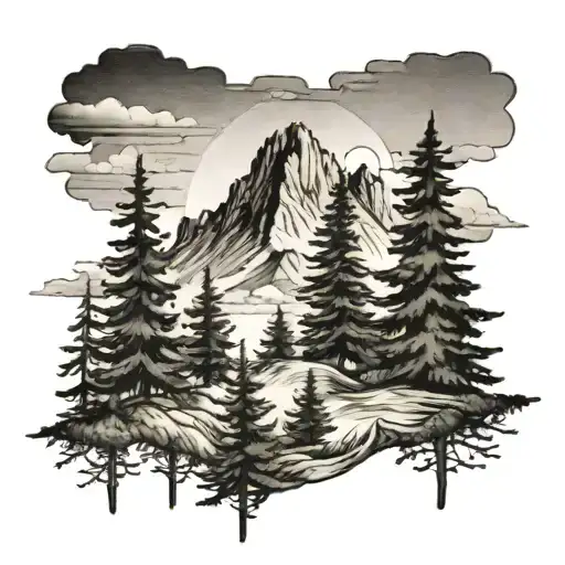 Mountains And Evergreen Tree