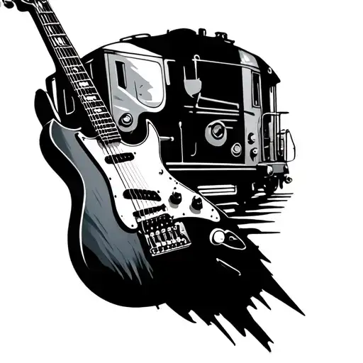 Frankenstrat Guitar With Train In The Back Going Towards It