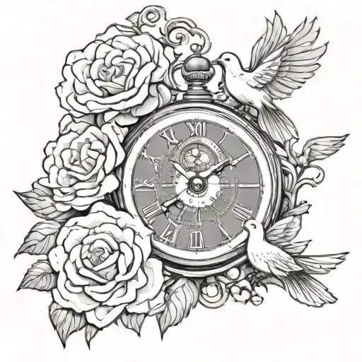 Begonia Flowers With Dove And A Clock With A Name On It