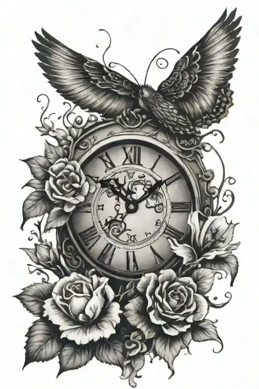 Clock With Tree Branches And Flowers