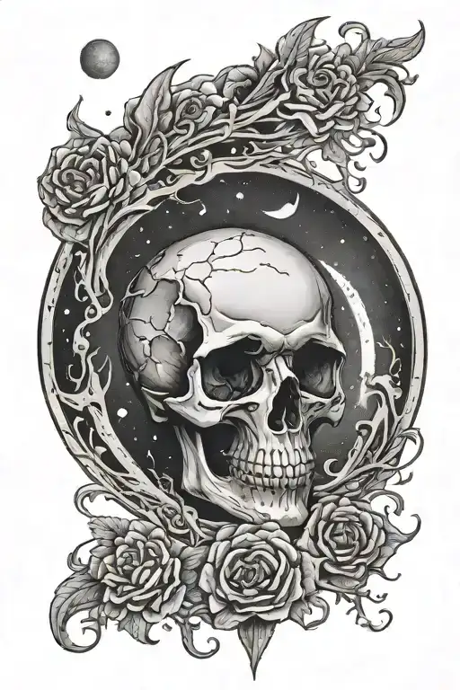 The Moon With Skull Surrounded