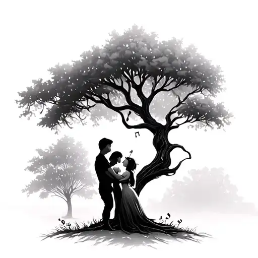 Father And Daughter Listening To Music Uner A Tree