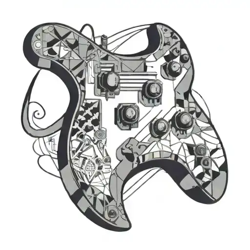 A Geometric Design Of Video Game Controllers Forming The Shape Of A Bass Guitar In Black-grey Style