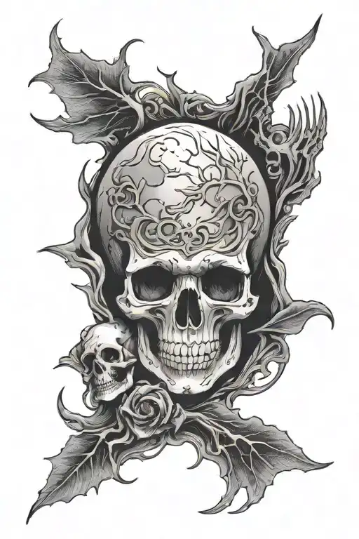 Moon With Skull Surrounded