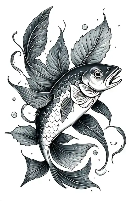 Celtic Salmon Swimming Hazel Leaf Intertwined