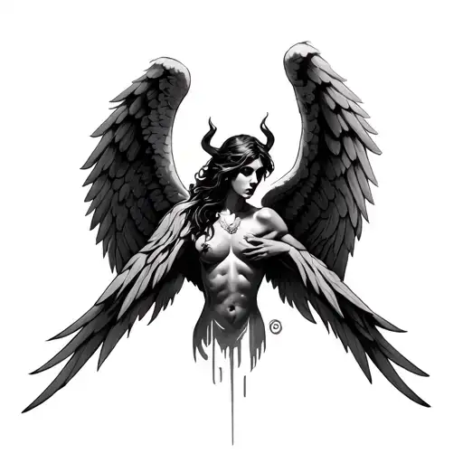 Wings And Wings With An Angel And A Demon On It