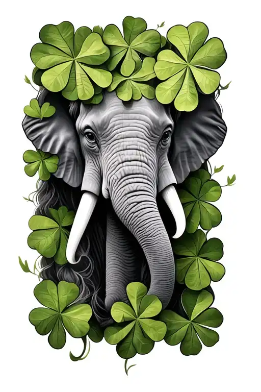 Elrphant Face Adorned Hazel Leaf Clover Intertwined