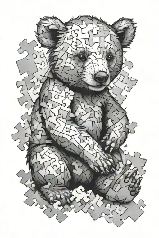 A Realism Baby Bear Surrounded By Puzzle Pieces Incorporated