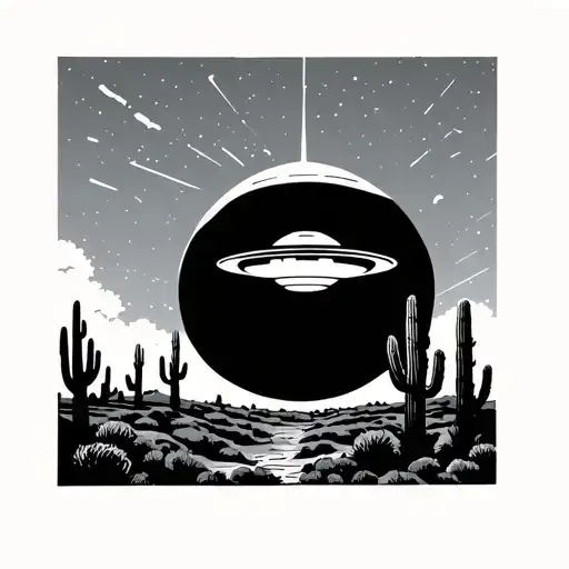 Ufo Shining Light On Cactus And Desert Landscape