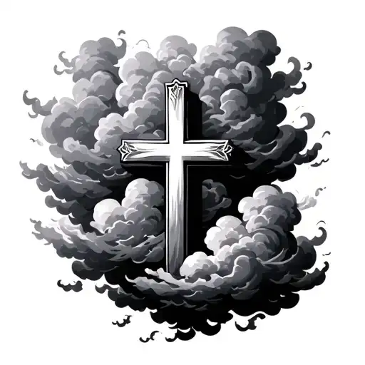 Christian Cross With Clouds Surrounding