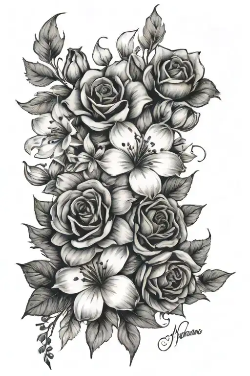 A Tattoo Going Down My Spine W The Birth Flowers Of September November December
