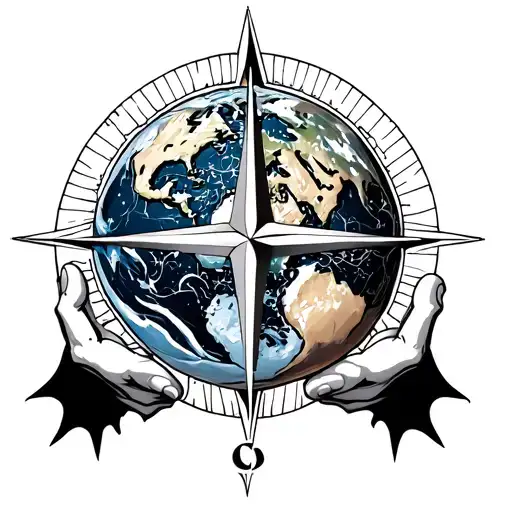 Atlas Holding The Earth And Compass Rose Intertwined