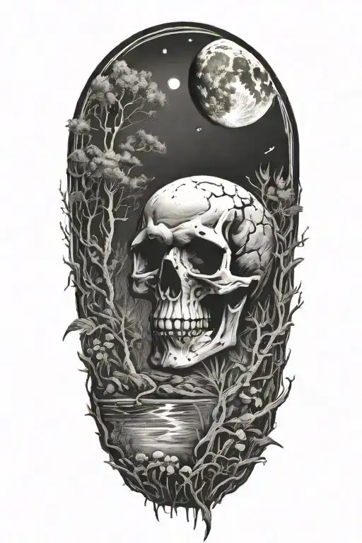 Nature Scene Featuring Skull As The Moon In The Background