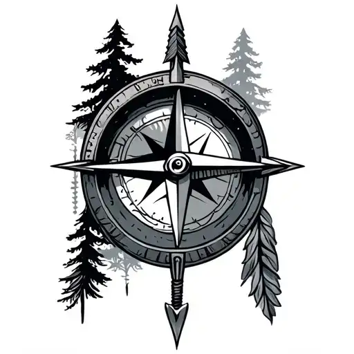 Compass With Arrow And Trees Forarm