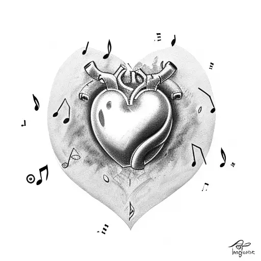 Realistic Heart With Music Notes