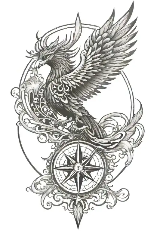 A Phoenix Rising From A Compass Symbolizing New Beginnings And Direction In Life