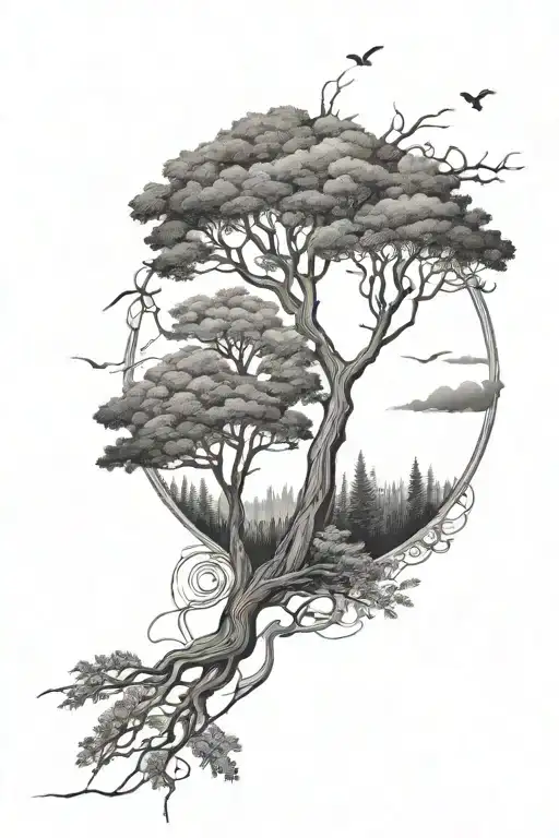 Nature Inspired Tattoo Featuring Trees Background Looking