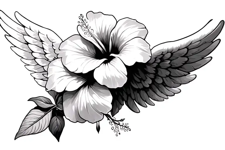 Angel Wing And Hibiscus Flower