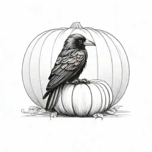 Crow Perched On A Halloween Pumpkin