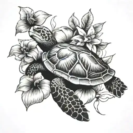 Sea Turtle And Flower