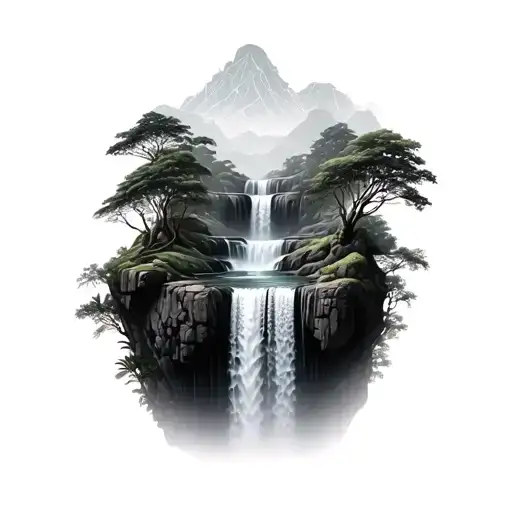 Realistic Waterfall In A Rainforest With Multiple Levels