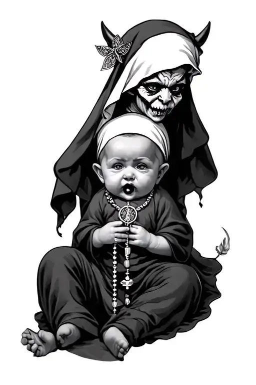 Demon Baby With Rosary Chocking Nun