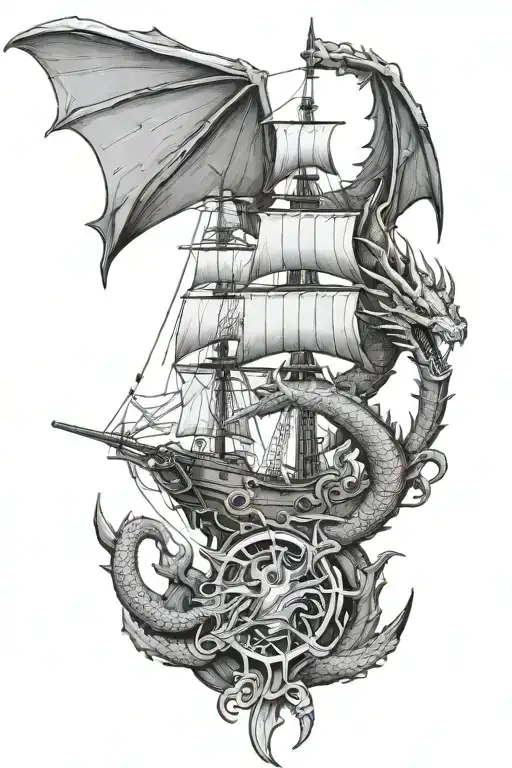 Dragon And Ship Anchor Connected