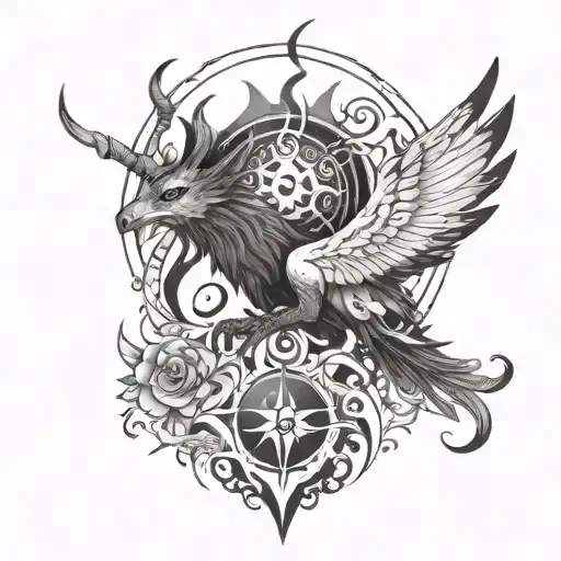 Black And White Fantasy Creature With Healing Symbols