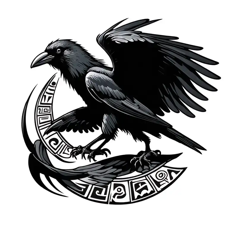 Hieroglyphic Crow Flying