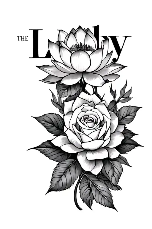 The Word Loyalty W Lotus Flower Behind And Roses