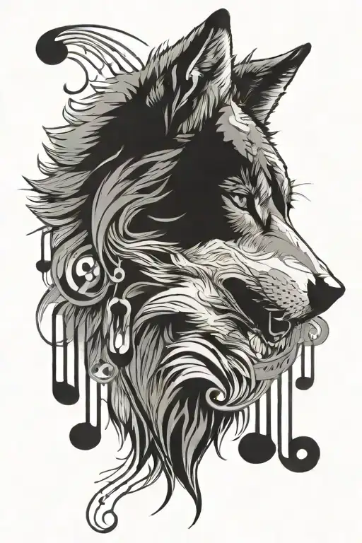 Wolf Crying And Music Notes